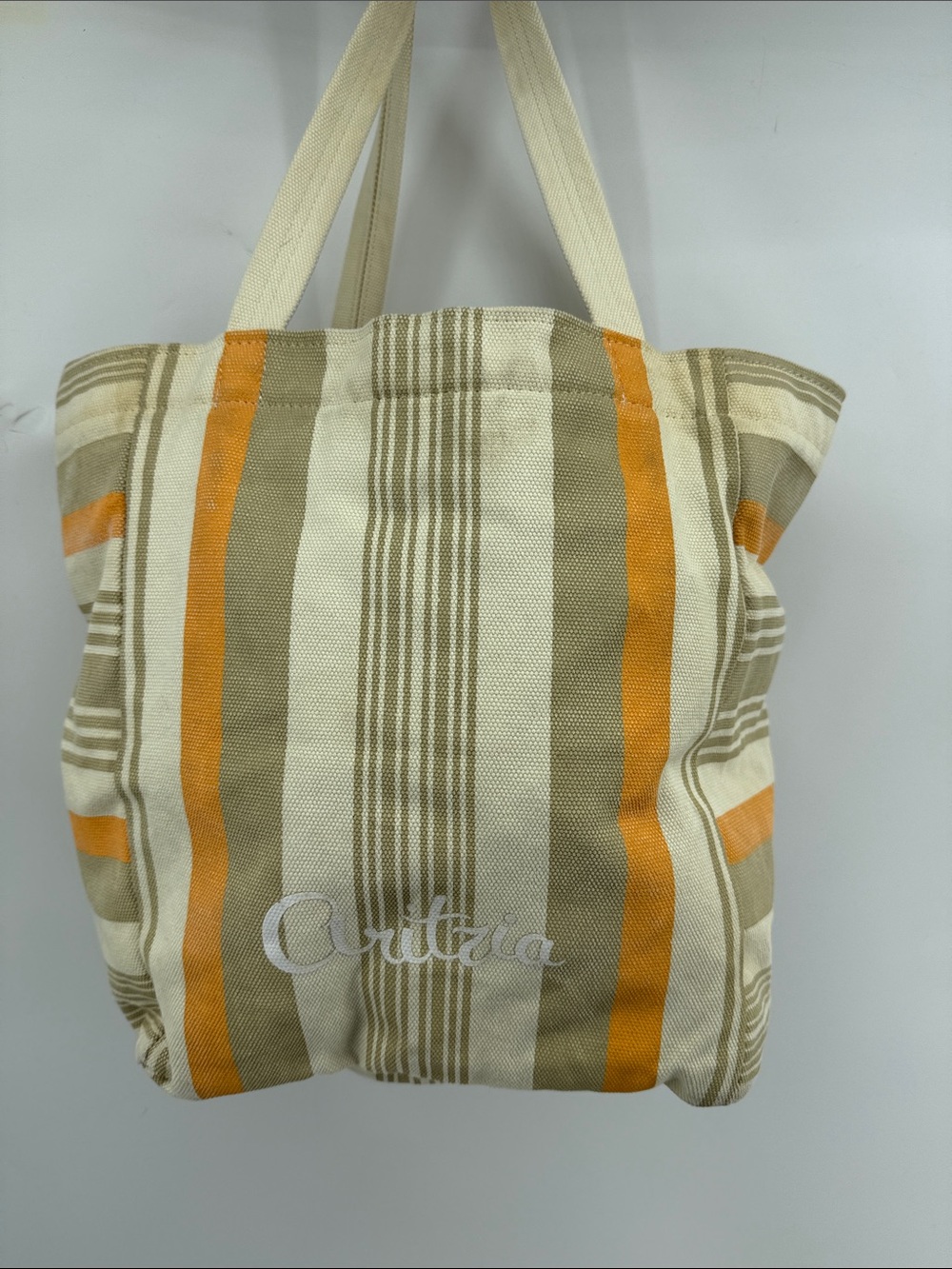 Aritzia Canvas Stripe Tote in Cream, Tan & Orange
